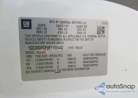 2015 Chevrolet Express 2500 Work Van из США, поврежденный, VIN 1GCWGFCF9F1168442